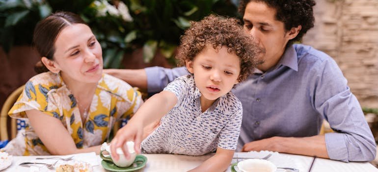 A family in the restaurant