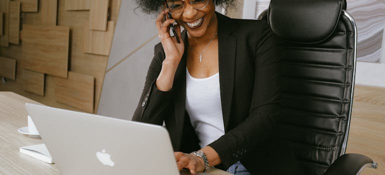 A woman talking on the phone 