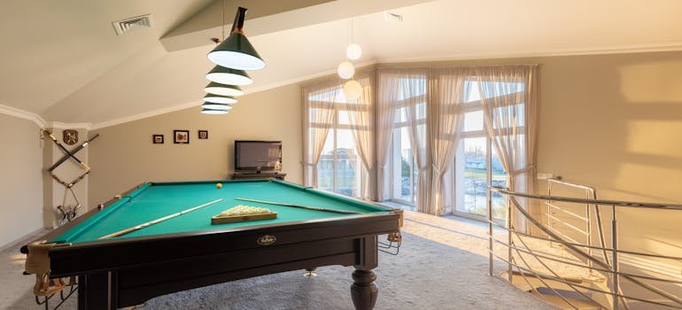 A pool table after settling into a new home