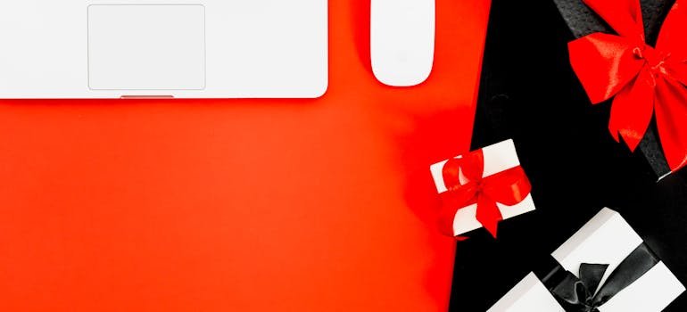 Laptop and gift boxes