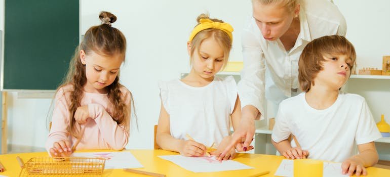 A teacher and a kids in one of the San Antonio school districts