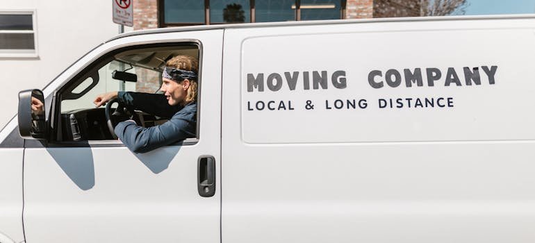 A white moving van