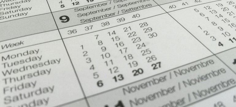 Close-up of a calendar.