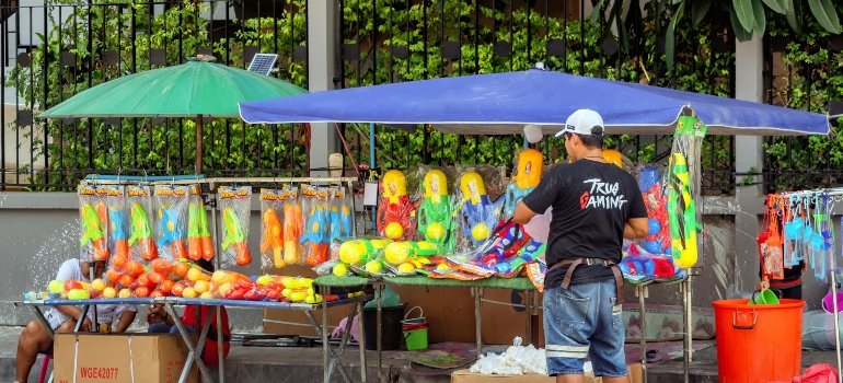 a man buying something