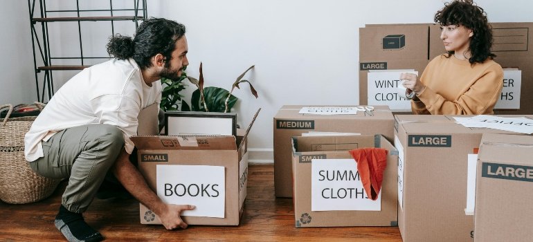 Family packing boxes.