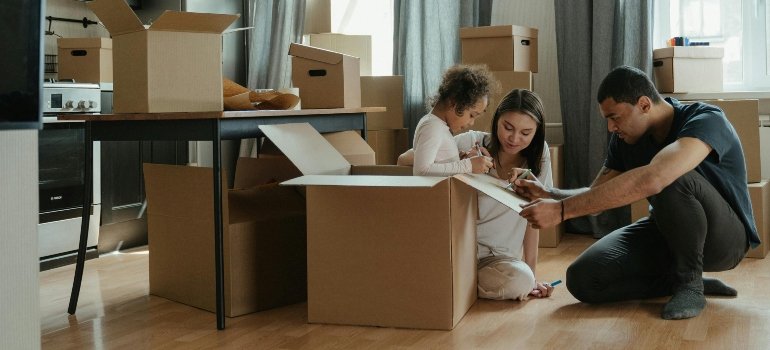 Family packing boxes.