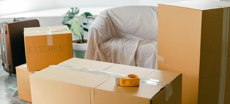 Boxes packed by movers Fredericksburg TX.