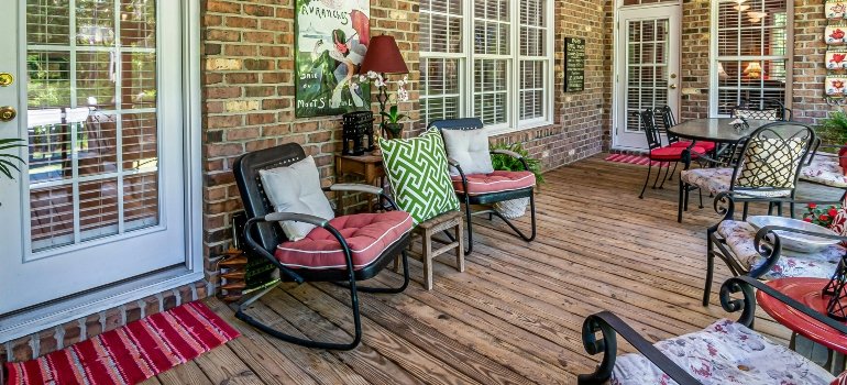 Patio furniture arranged for inspection and packing before relocation.